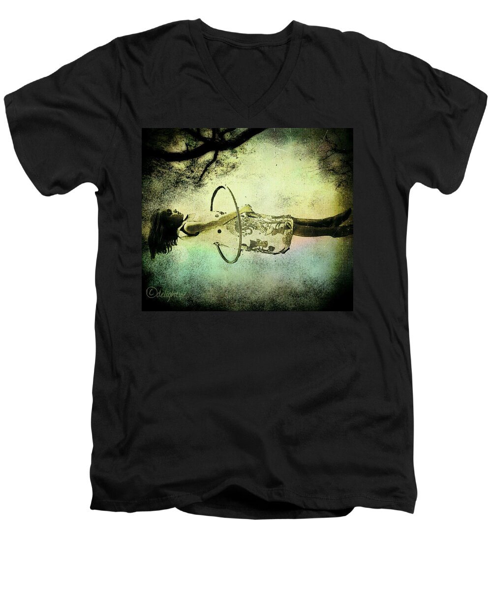 Girl Men's V-Neck T-Shirt featuring the digital art Living in the Fear by Delight Worthyn