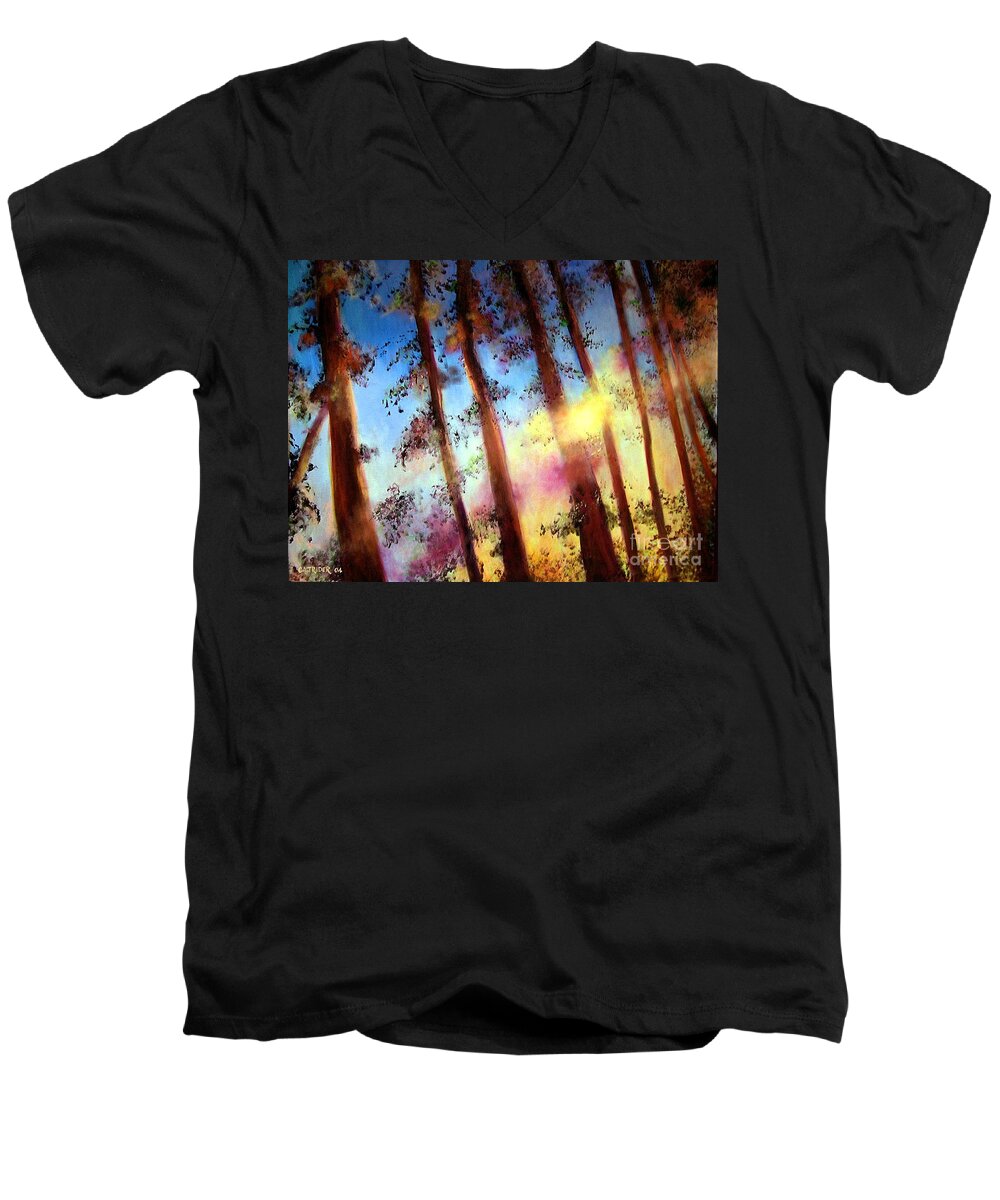 Trees Men's V-Neck T-Shirt featuring the painting Looking Through the Trees by Alison Caltrider