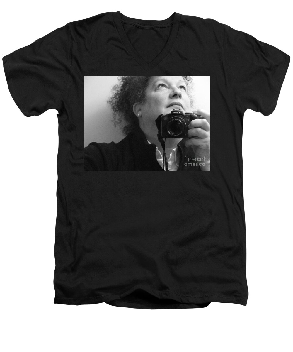 Self-portrait Men's V-Neck T-Shirt featuring the photograph Looking Up - b/w by Rory Siegel