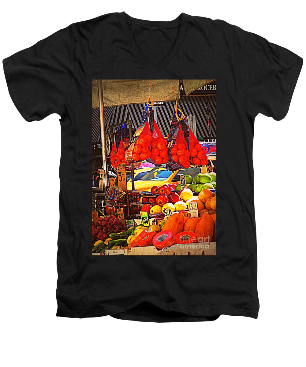 Fruitstand Men's V-Neck T-Shirt featuring the photograph Low-Hanging Fruit by Miriam Danar