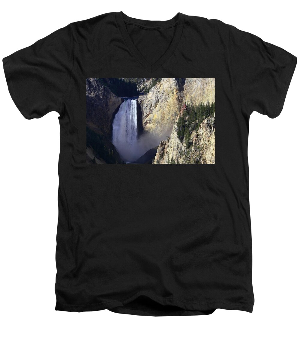 Cascade Men's V-Neck T-Shirt featuring the photograph Lower Falls by David Andersen