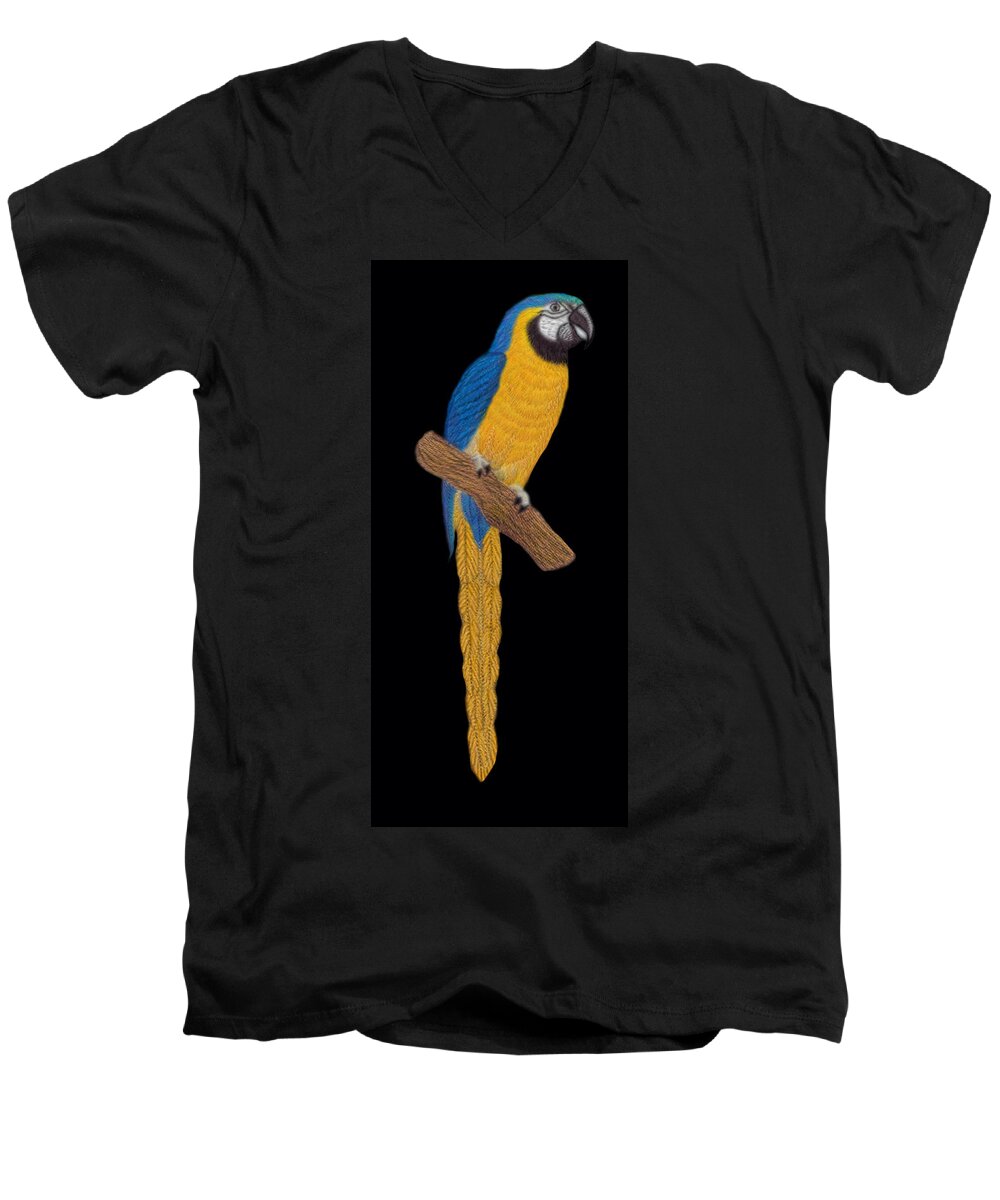 Macaw Parrot Men's V-Neck T-Shirt featuring the digital art Macaw Parrot by Walter Colvin