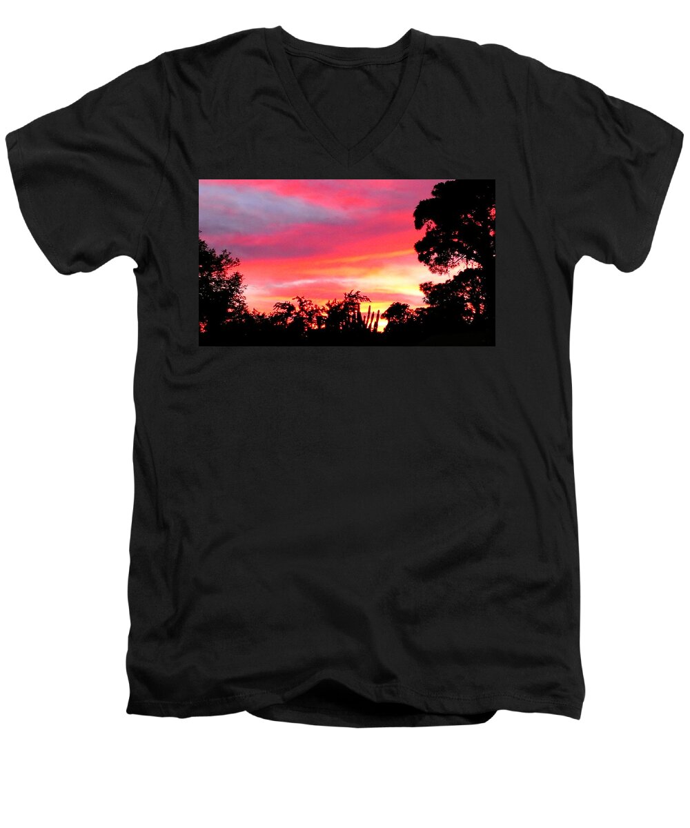 Sunset Men's V-Neck T-Shirt featuring the photograph Magenta Sunset by DigiArt Diaries by Vicky B Fuller