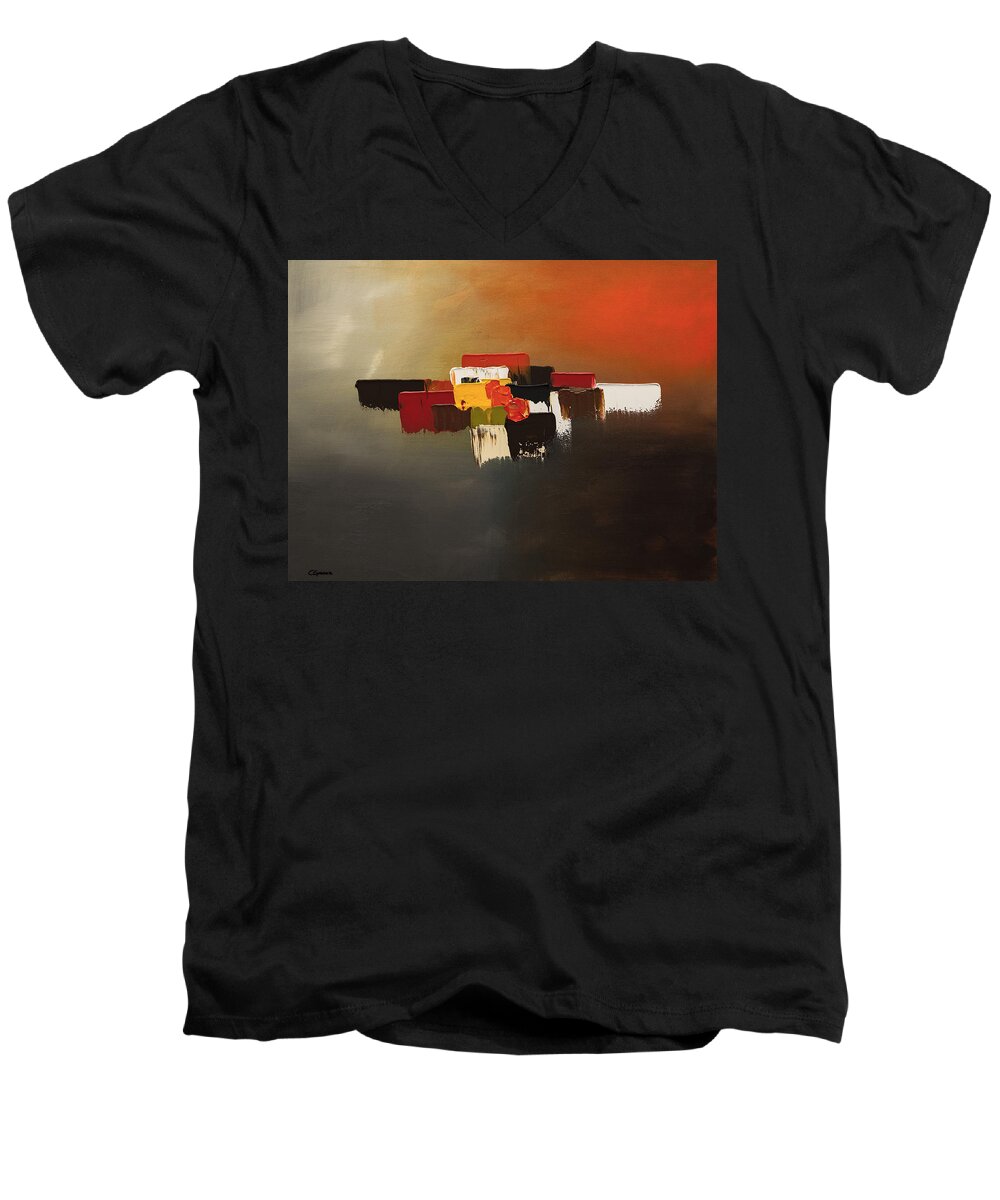 Abstract Art Men's V-Neck T-Shirt featuring the painting Majestic by Carmen Guedez