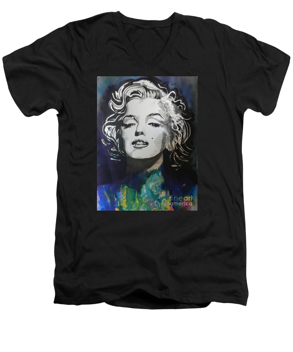 Watercolor Painting Men's V-Neck T-Shirt featuring the painting Marilyn Monroe..2 by Chrisann Ellis