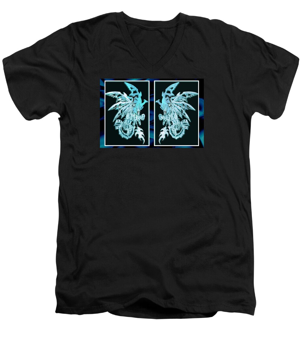 Shawn Men's V-Neck T-Shirt featuring the mixed media Mech Dragons Diamond Ice Crystals by Shawn Dall