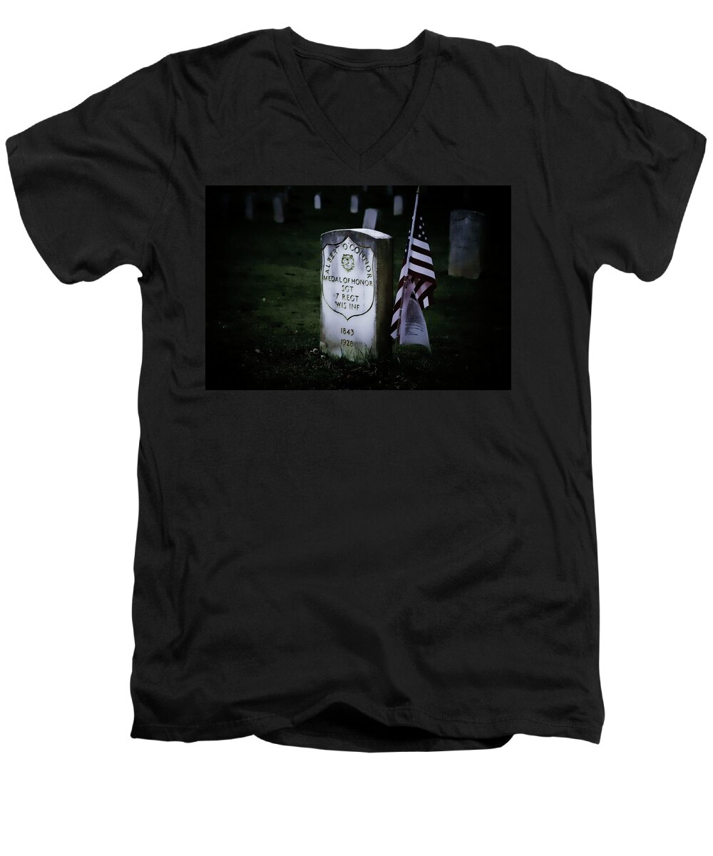 Grave Men's V-Neck T-Shirt featuring the photograph Medal of Honor by Ron Roberts