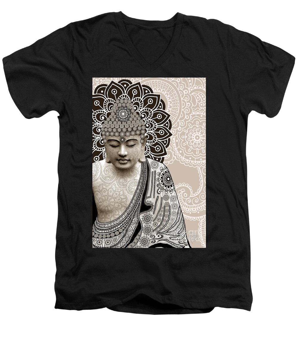 Buddha Men's V-Neck T-Shirt featuring the digital art Meditation Mehndi - Paisley Buddha Artwork - copyrighted by Christopher Beikmann