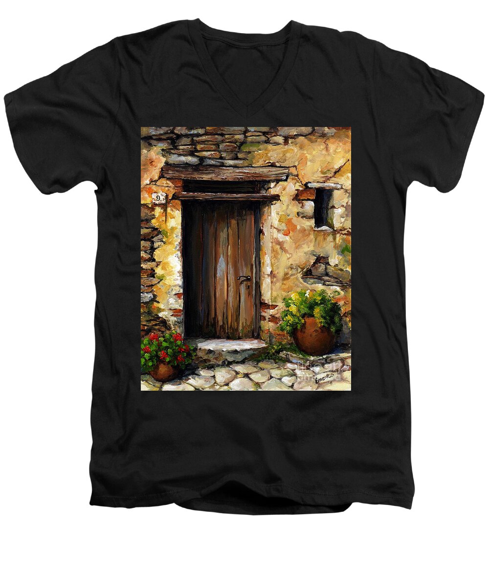 Mediterranean Men's V-Neck T-Shirt featuring the painting Mediterranean portal by Emerico Imre Toth