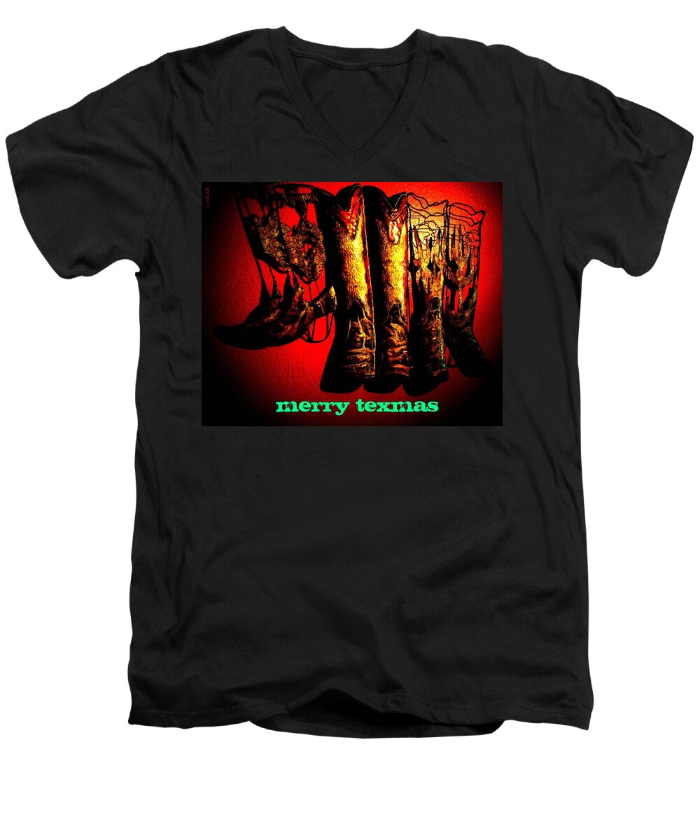 Christmas Men's V-Neck T-Shirt featuring the photograph Merry Texmas by Chris Berry