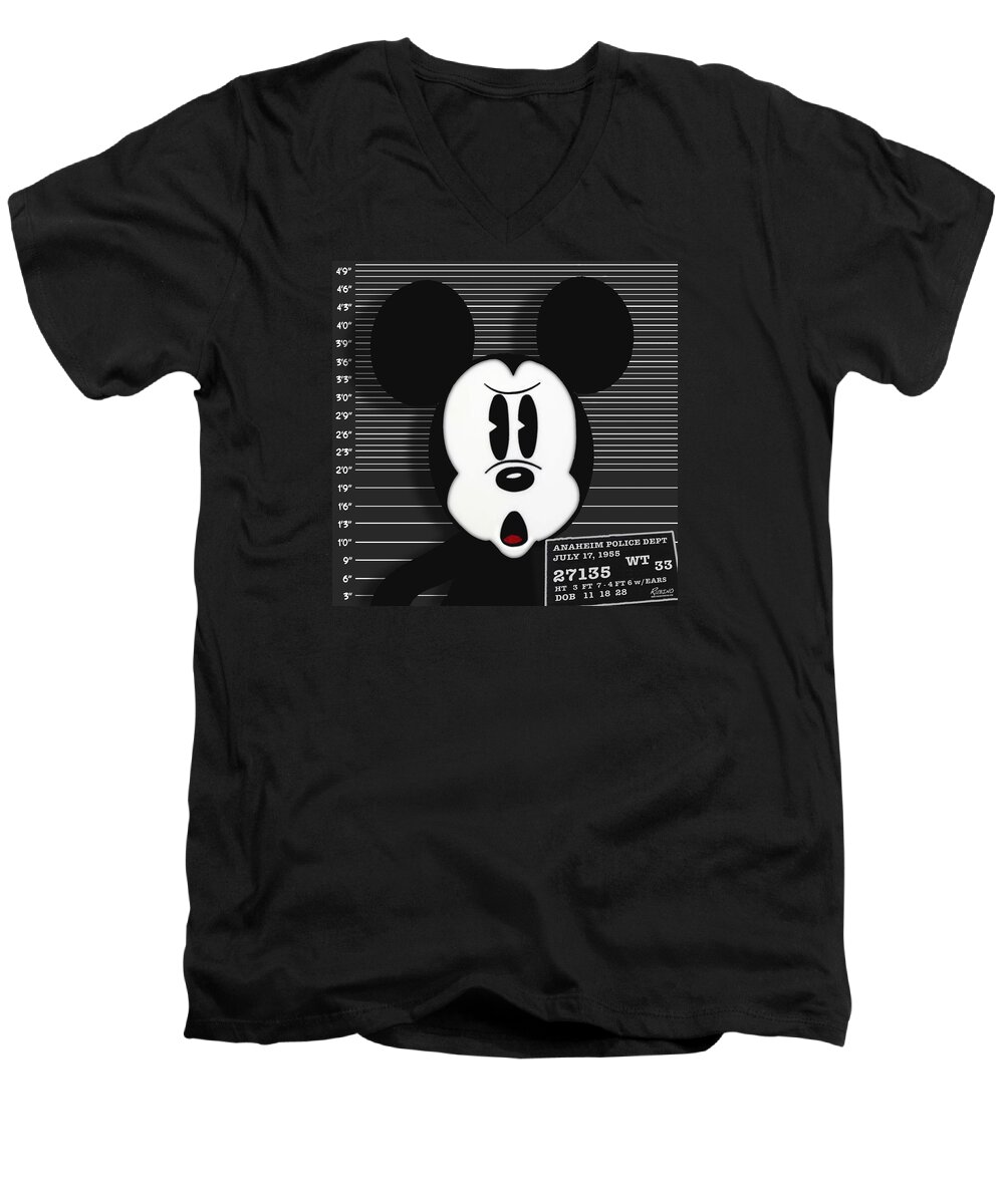 Mickey Mouse Men's V-Neck T-Shirt featuring the photograph Mickey Mouse Disney Mug Shot by Tony Rubino
