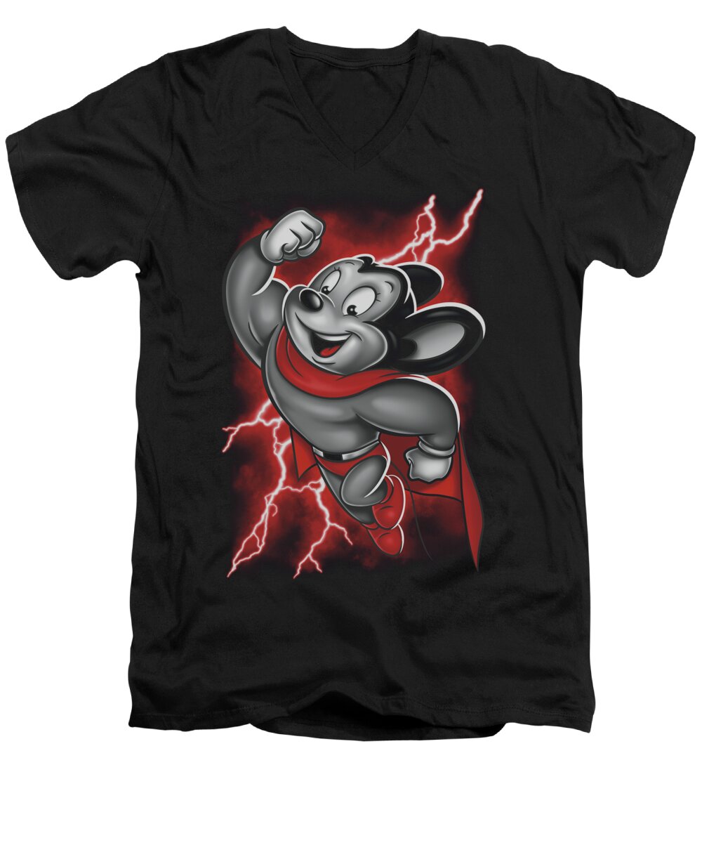 Mighty Mouse Men's V-Neck T-Shirt featuring the digital art Mighty Mouse - Mighty Storm by Brand A