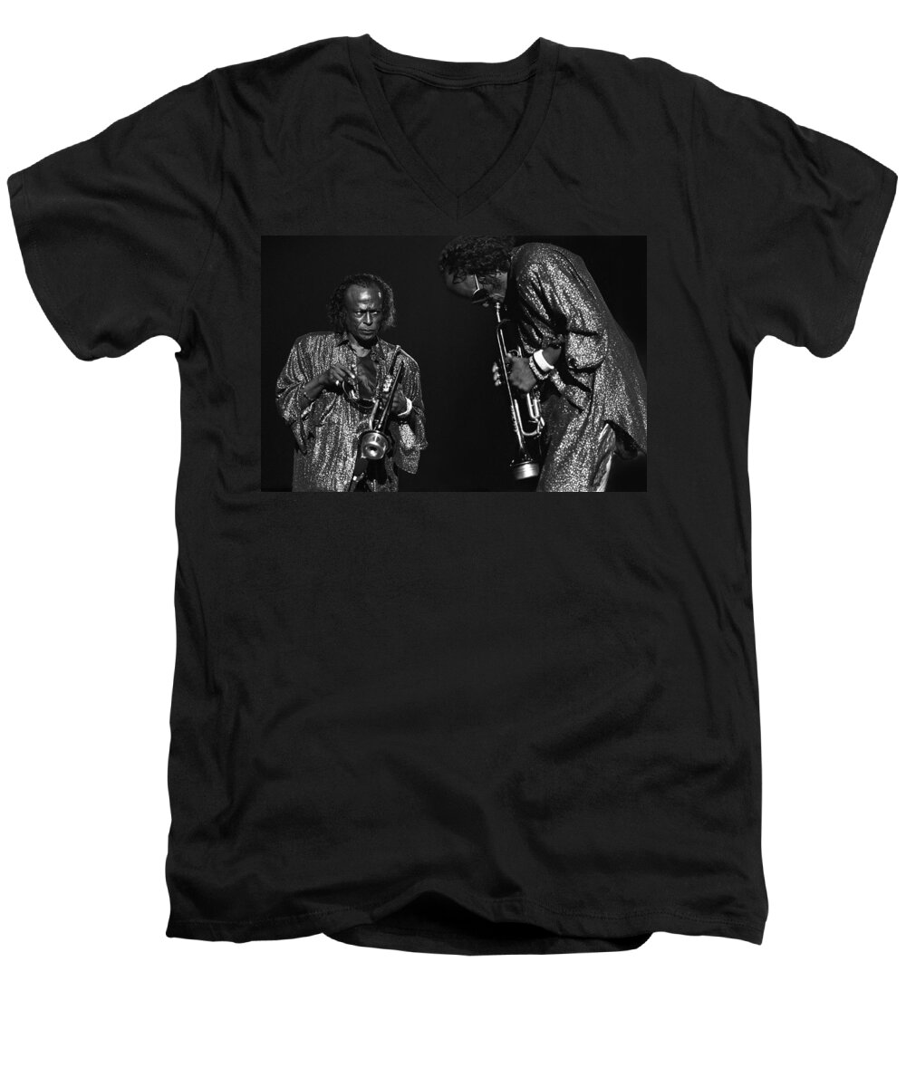 Jazz Men's V-Neck T-Shirt featuring the photograph Miles Davis by Dragan Kudjerski