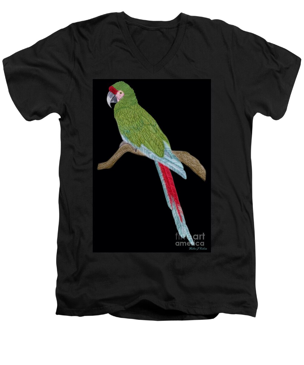 Military Macaw Men's V-Neck T-Shirt featuring the digital art Military Macaw by Walter Colvin