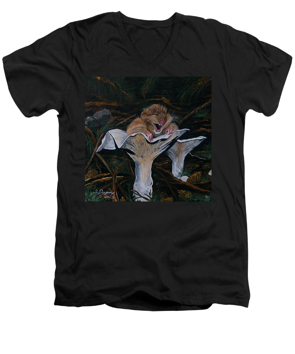 Nature Men's V-Neck T-Shirt featuring the painting Mischievous Molly by Sharon Duguay
