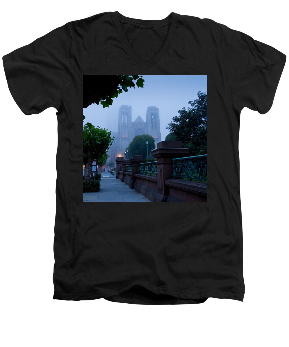 Mist Men's V-Neck T-Shirt featuring the photograph Misty blues by Jenny Setchell