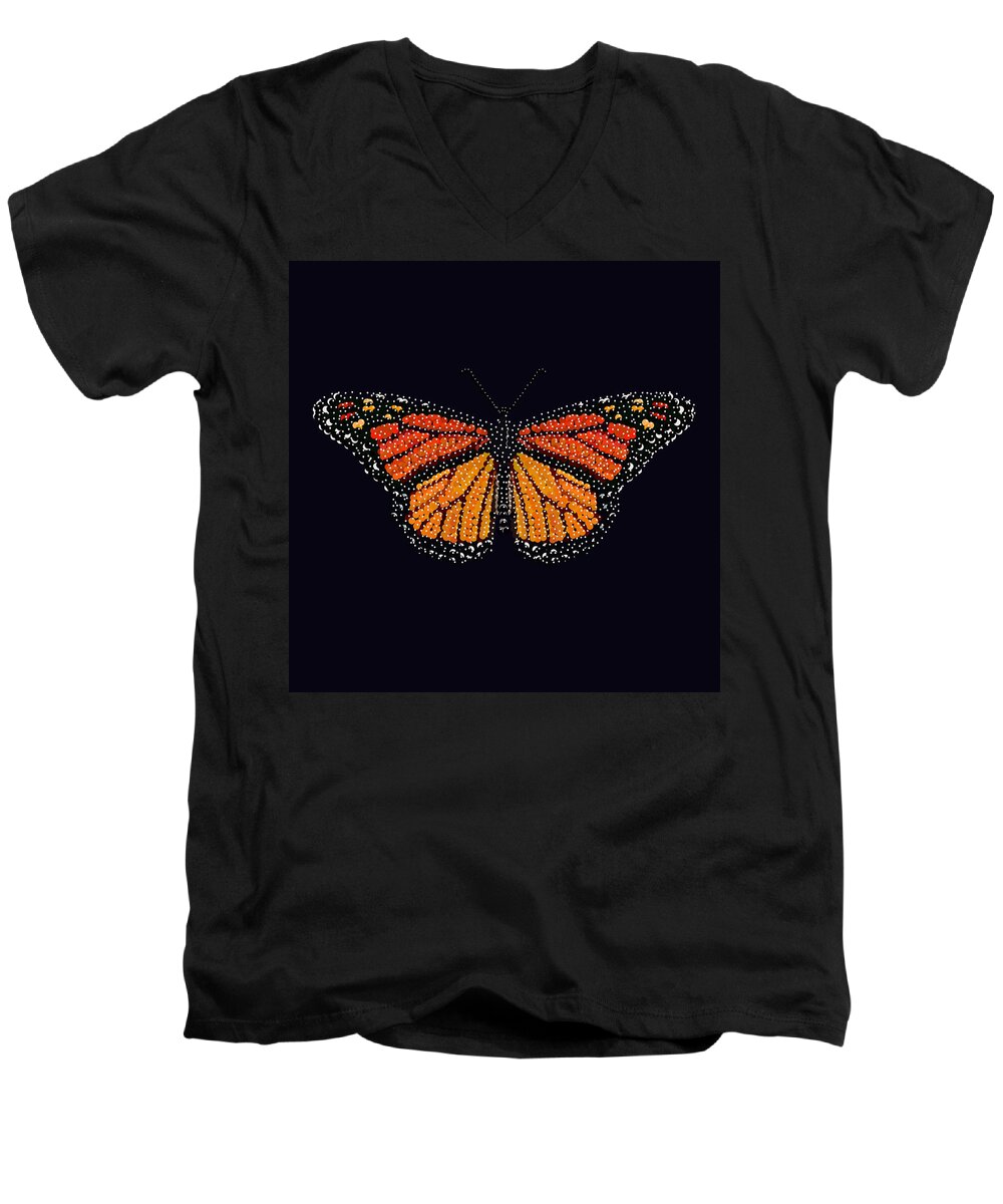 Monarch Butterfly Men's V-Neck T-Shirt featuring the digital art Monarch Butterfly Bedazzled by R Allen Swezey