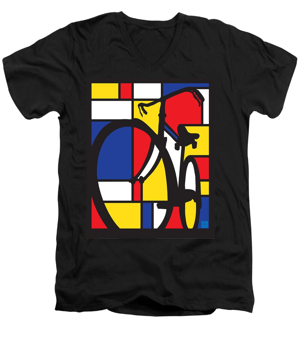 Mondrian Men's V-Neck T-Shirt featuring the painting Mondrian Bike by Sassan Filsoof