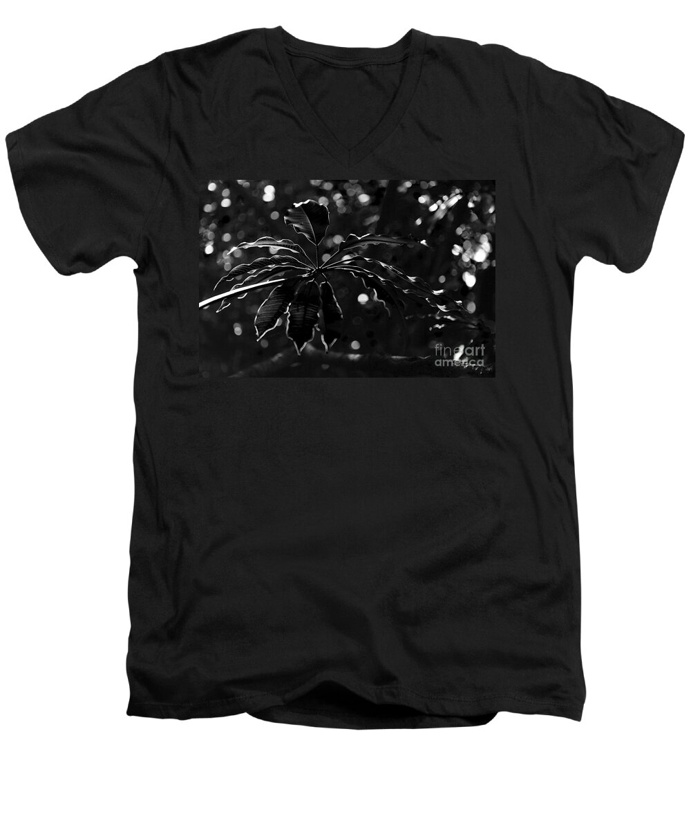 Black Men's V-Neck T-Shirt featuring the photograph Monochrome leaf by Nicholas Burningham