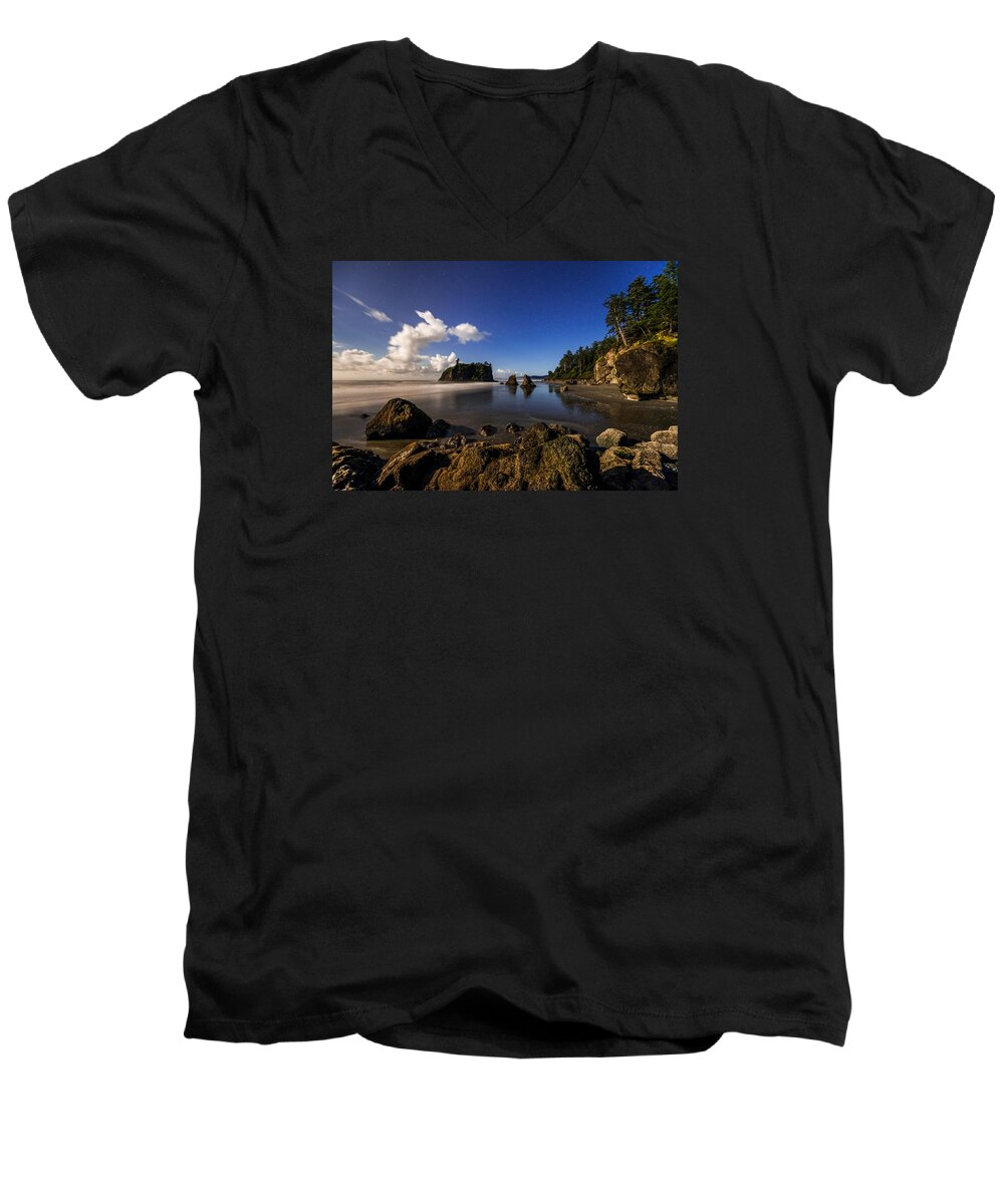 Moonlit Ruby Men's V-Neck T-Shirt featuring the photograph Moonlit Ruby by Chad Dutson