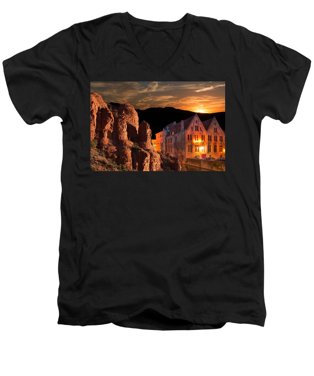 Fred Larson Men's V-Neck T-Shirt featuring the photograph Mountain Sunset by Fred Larson