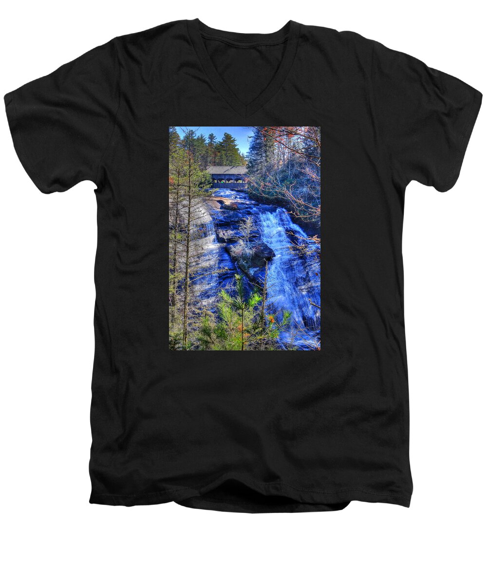 Mountain Men's V-Neck T-Shirt featuring the photograph Mountain Waterfall by Albert Fadel