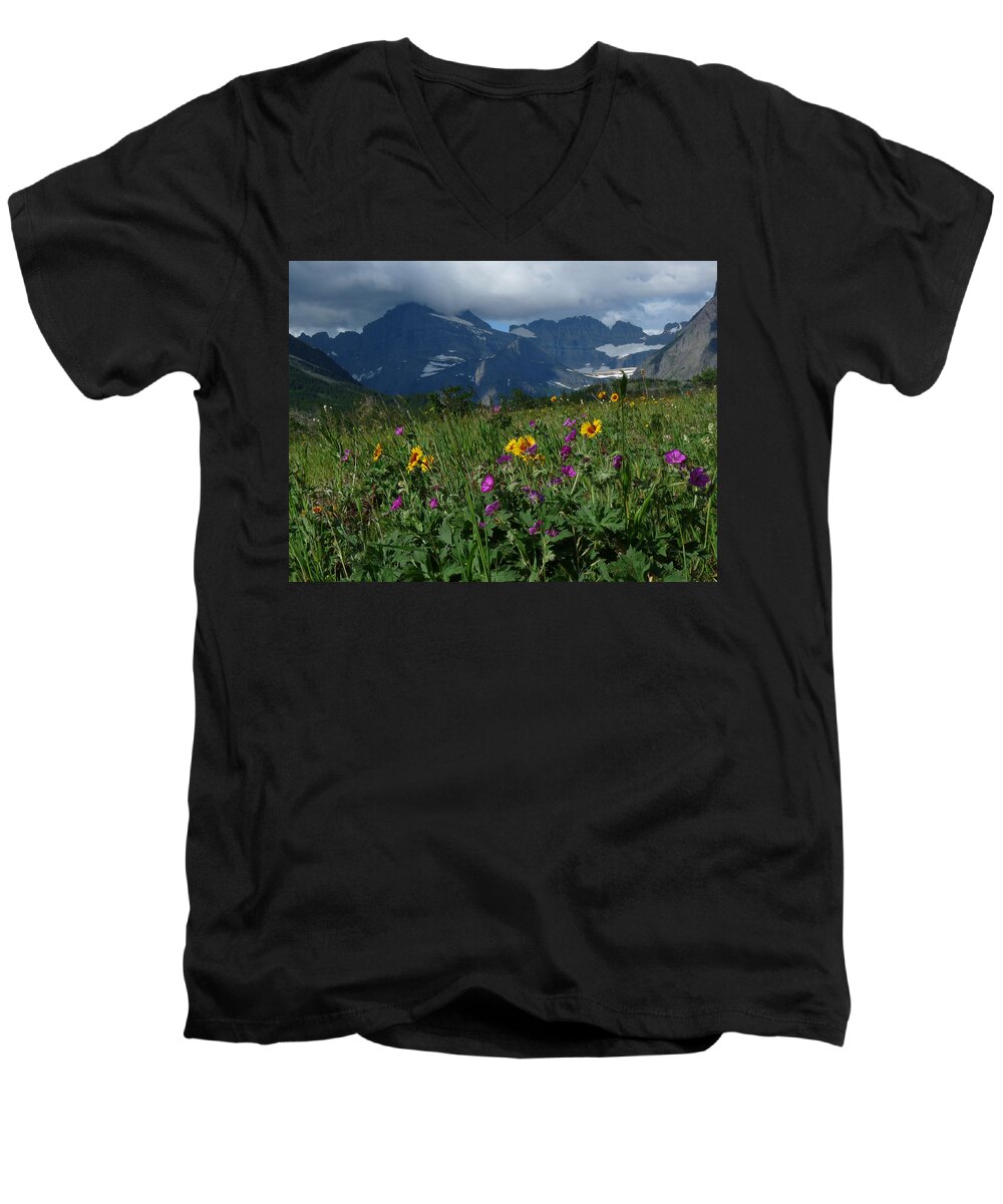Mountain Men's V-Neck T-Shirt featuring the photograph Mountain Wildflowers by Alan Socolik