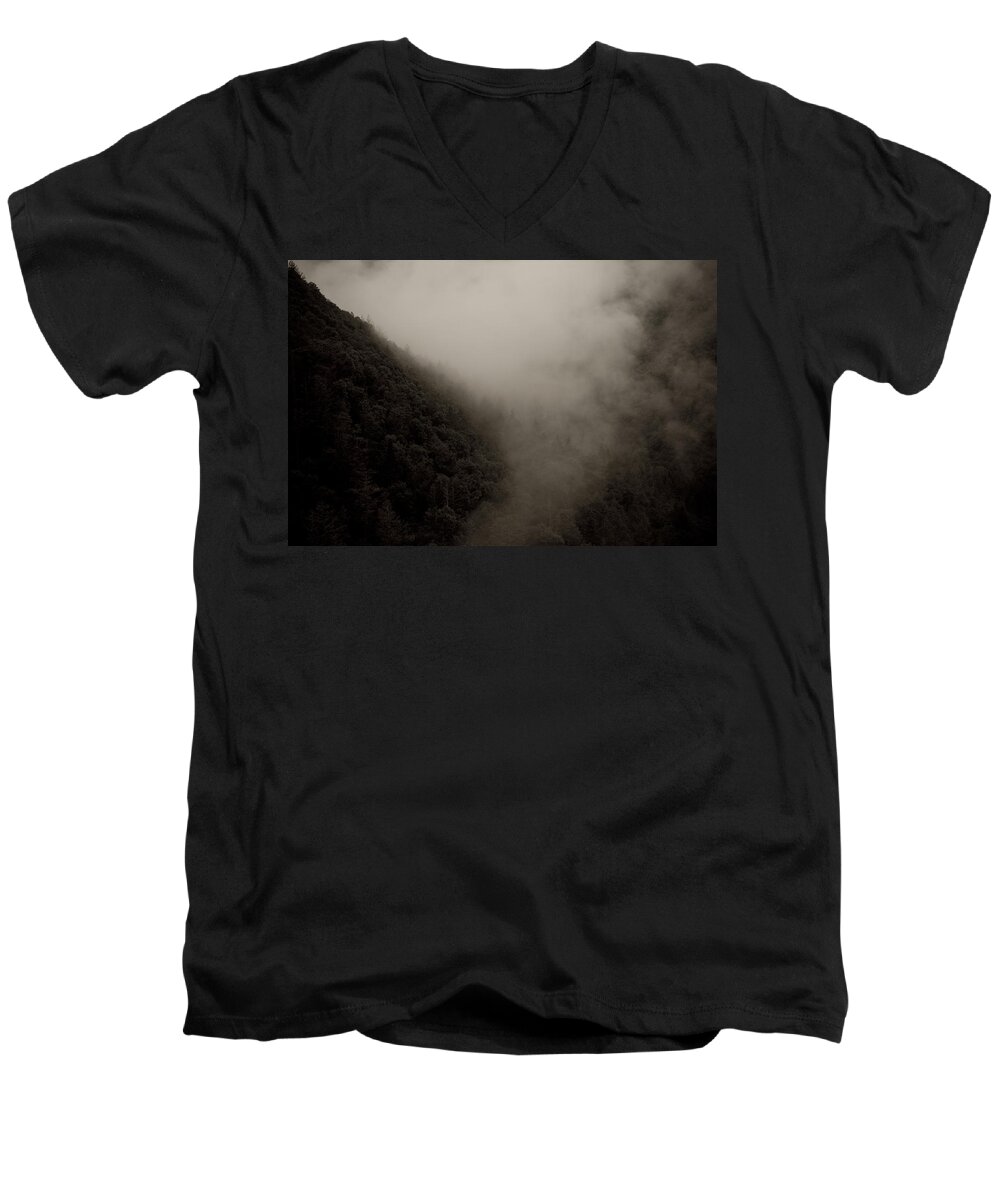 Mountains Men's V-Neck T-Shirt featuring the photograph Mountains And Mist by Shane Holsclaw