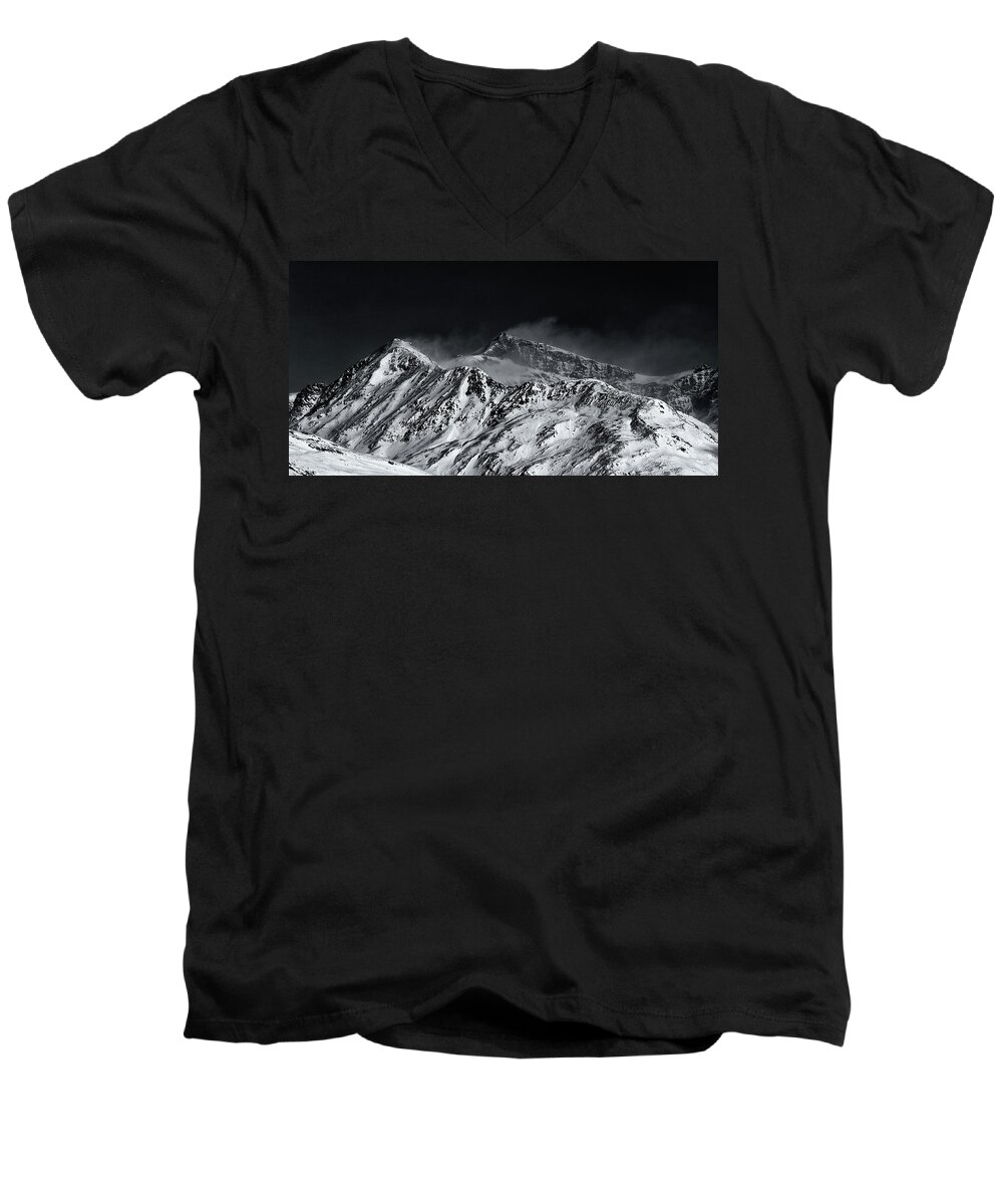 B&w Men's V-Neck T-Shirt featuring the photograph Mountainscape N. 5 by Roberto Pagani