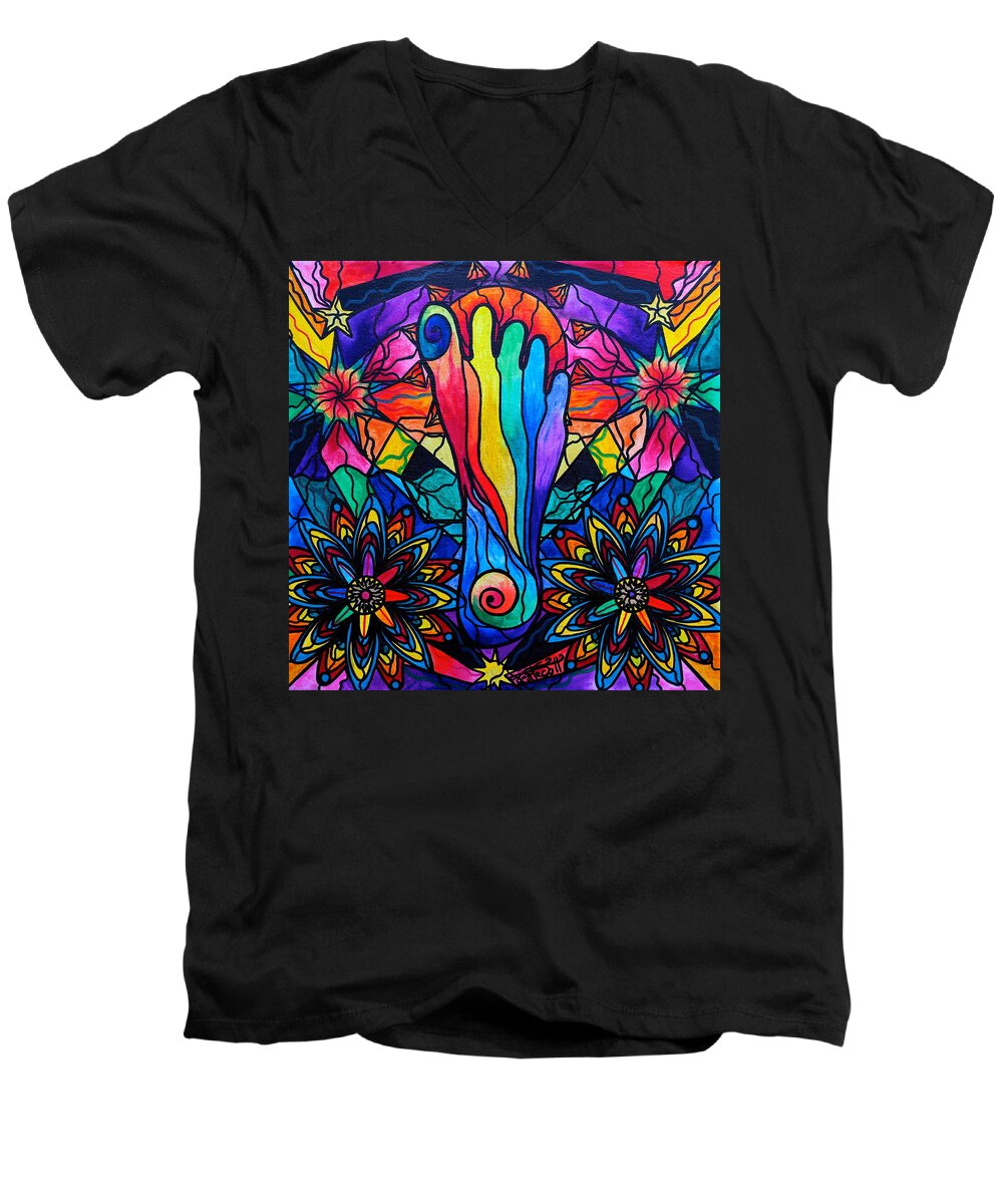 Vibration Men's V-Neck T-Shirt featuring the painting Moving Forward by Teal Eye Print Store
