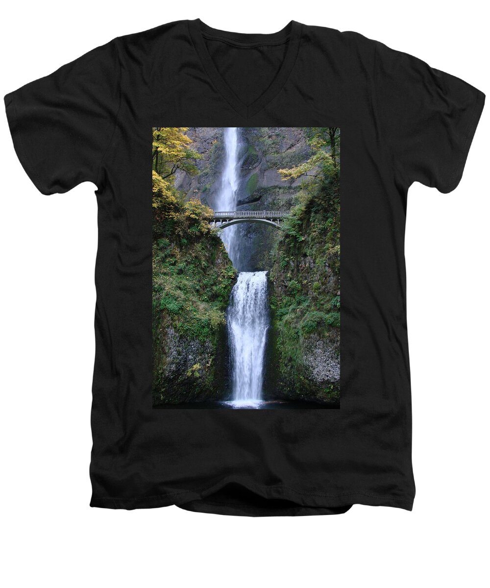 Multnomah Falls Men's V-Neck T-Shirt featuring the photograph Multnomah Falls by Athena Mckinzie