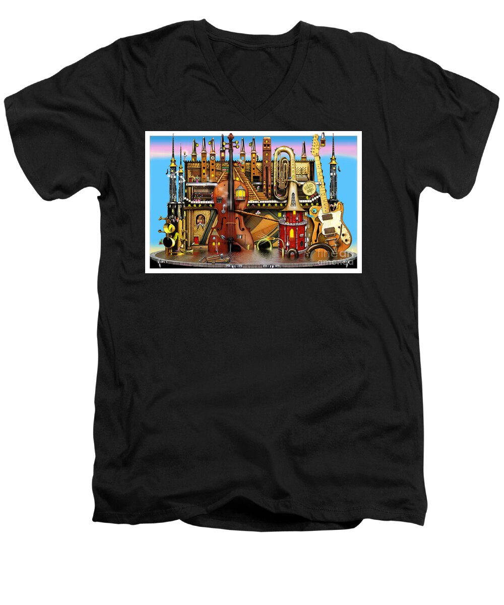 Colin Thompson Men's V-Neck T-Shirt featuring the digital art Music Castle by MGL Meiklejohn Graphics Licensing