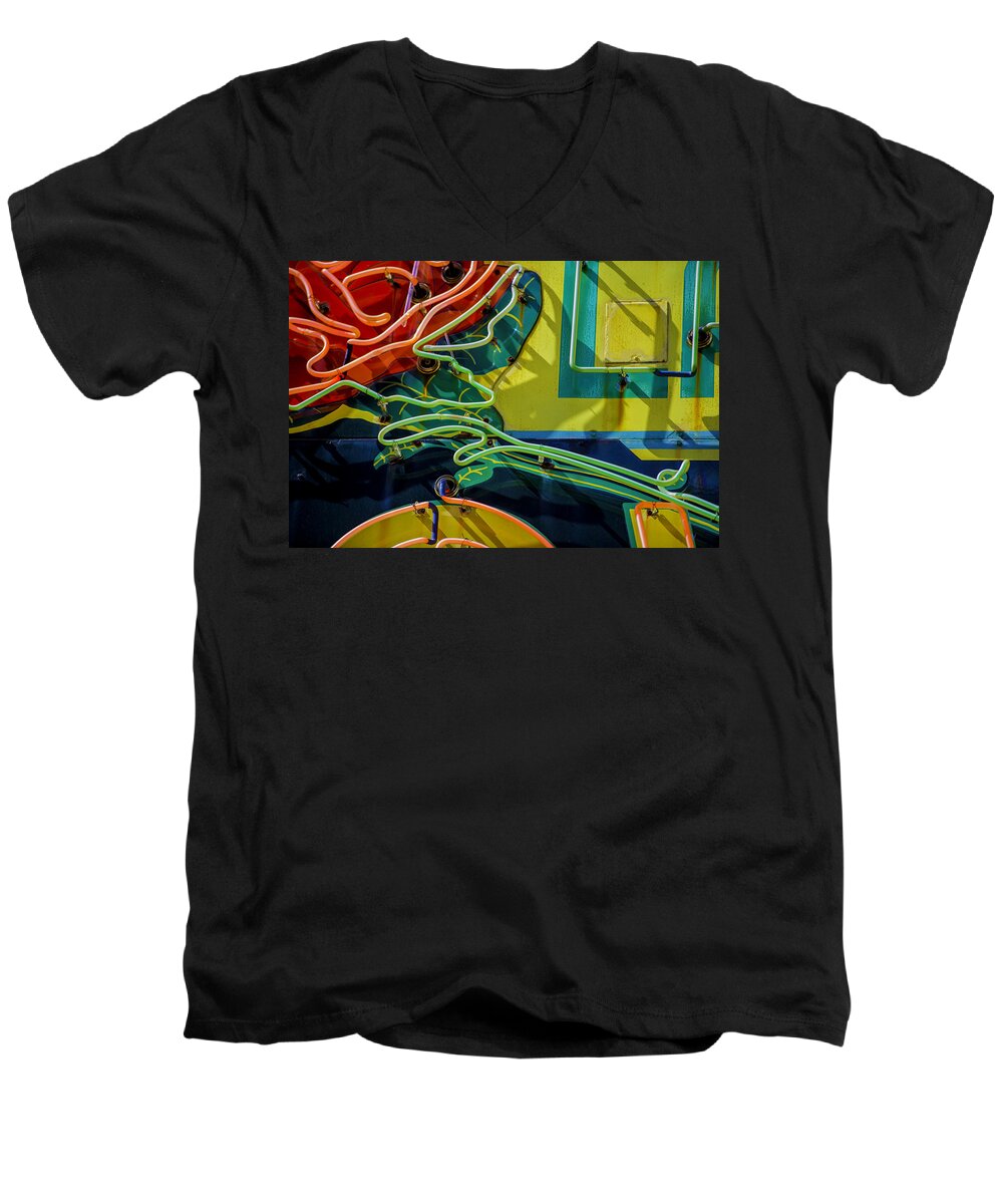  Men's V-Neck T-Shirt featuring the photograph Neon Rose by Raymond Kunst