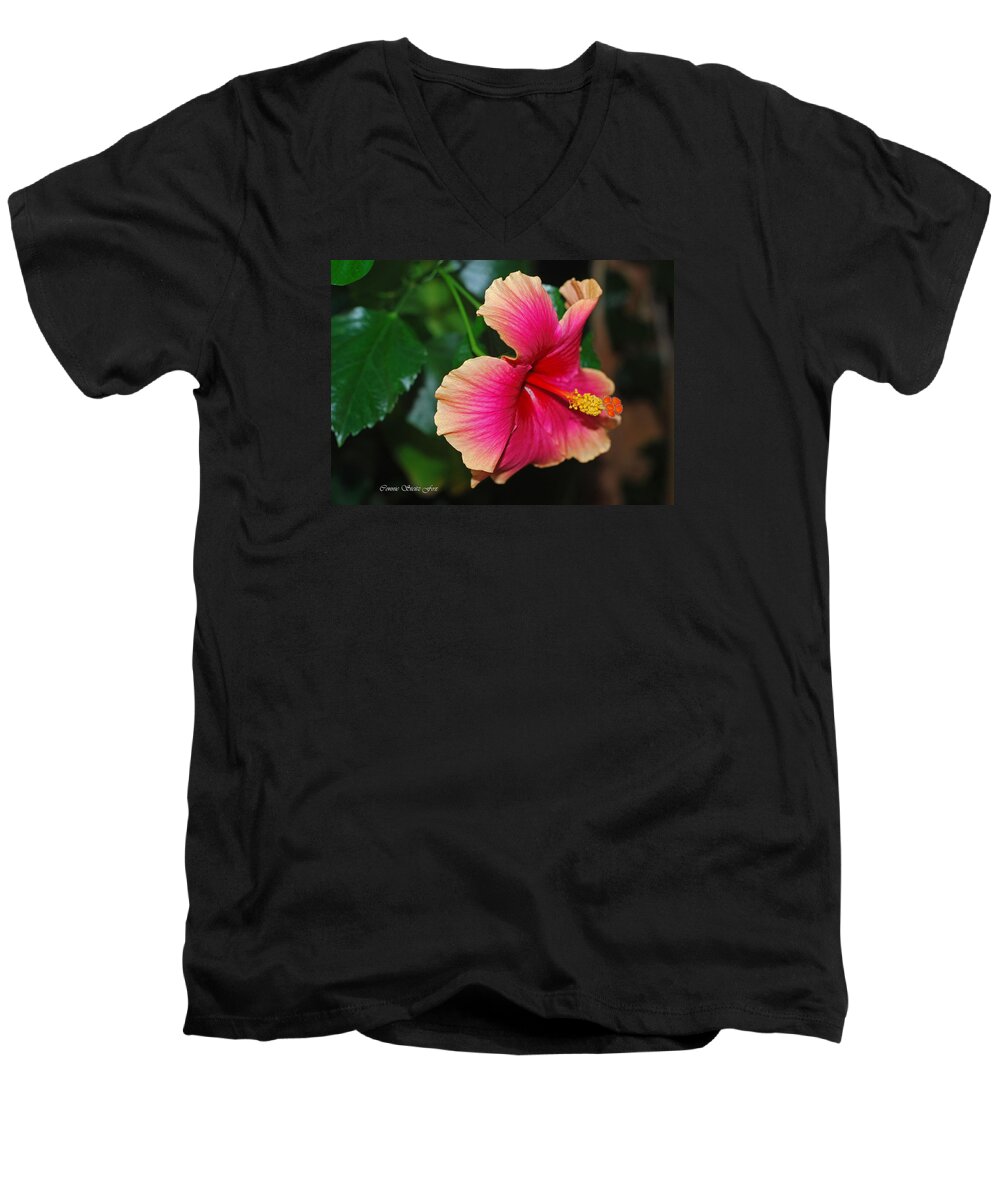 Hibiscus Men's V-Neck T-Shirt featuring the photograph New Every Morning - Hibiscus by Connie Fox