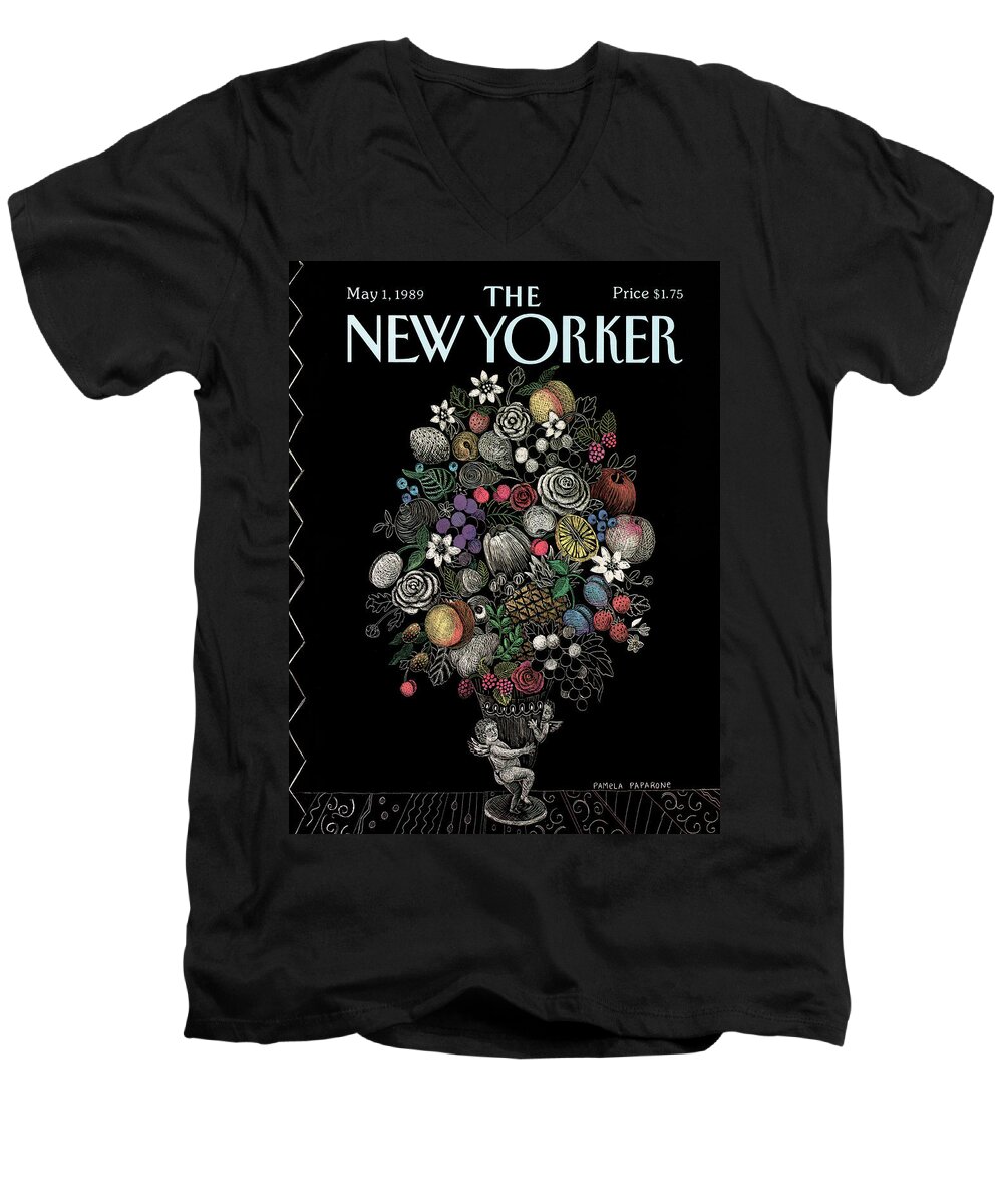 Flower Men's V-Neck T-Shirt featuring the painting New Yorker May 1st, 1989 by Pamela Paparone