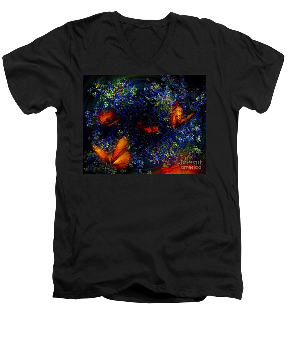Night Men's V-Neck T-Shirt featuring the digital art Night of the Butterflies by Olga Hamilton