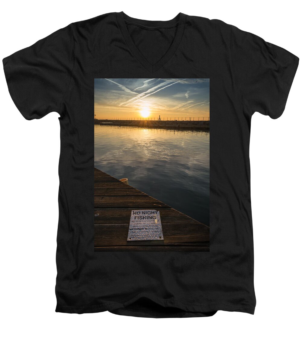 Fishing Men's V-Neck T-Shirt featuring the photograph No Night Fishing by James Meyer