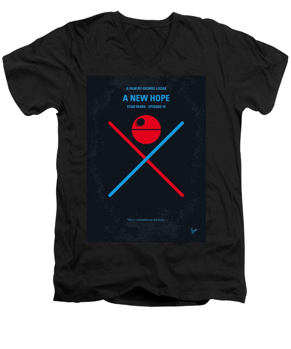A New Hope Men's V-Neck T-Shirt featuring the digital art No154 My STAR WARS Episode IV A New Hope minimal movie poster by Chungkong Art