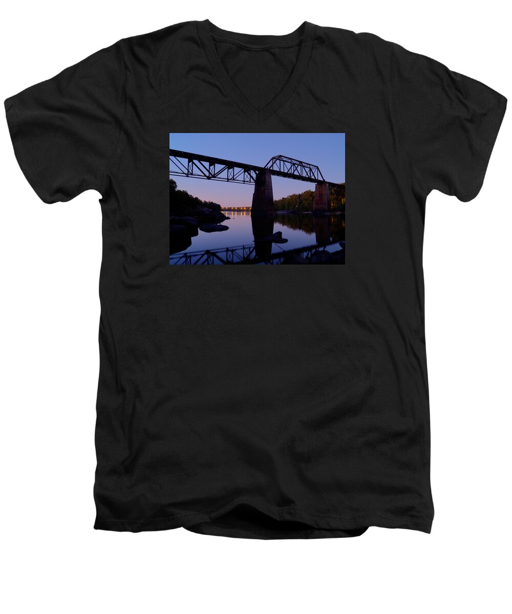 Columbia Men's V-Neck T-Shirt featuring the photograph Twilight Crossing by Charles Hite