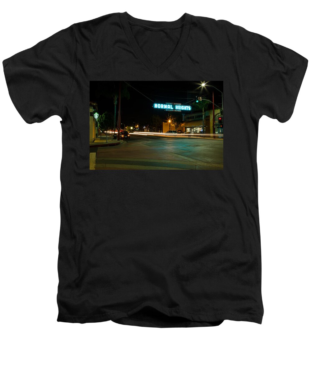 Normal Heights Men's V-Neck T-Shirt featuring the photograph Normal Heights Neon by John Daly