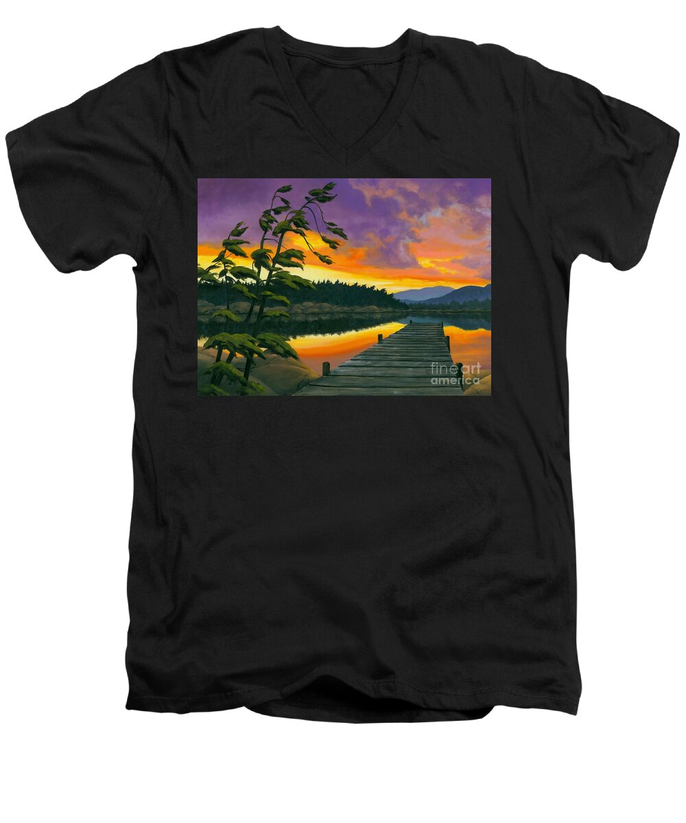 Ontario Men's V-Neck T-Shirt featuring the painting After Glow - Oil / Canvas by Michael Swanson