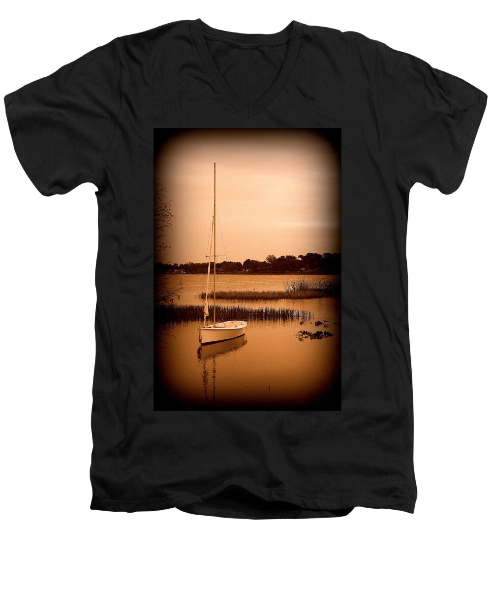 Sailboat Men's V-Neck T-Shirt featuring the photograph Nostalgic Summer by Laurie Perry