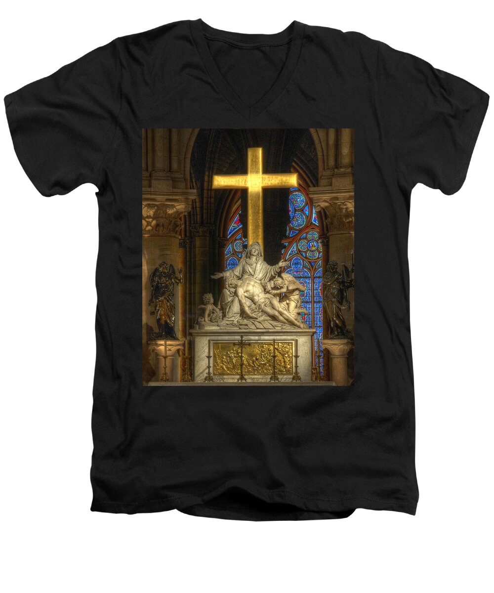 Pieta Men's V-Neck T-Shirt featuring the photograph Notre Dame Pieta by Michael Kirk
