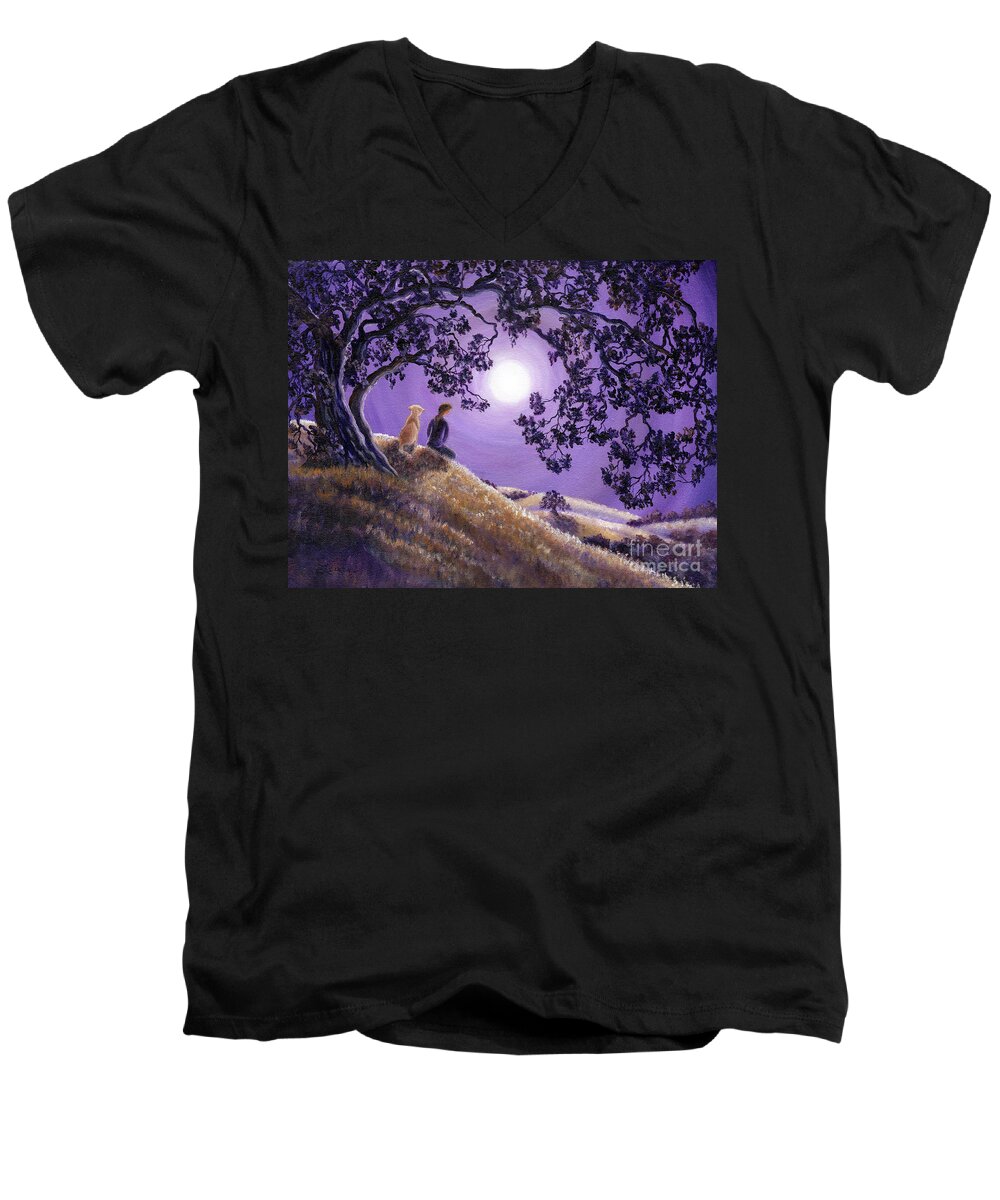 Zen Men's V-Neck T-Shirt featuring the painting Oak Tree Meditation by Laura Iverson