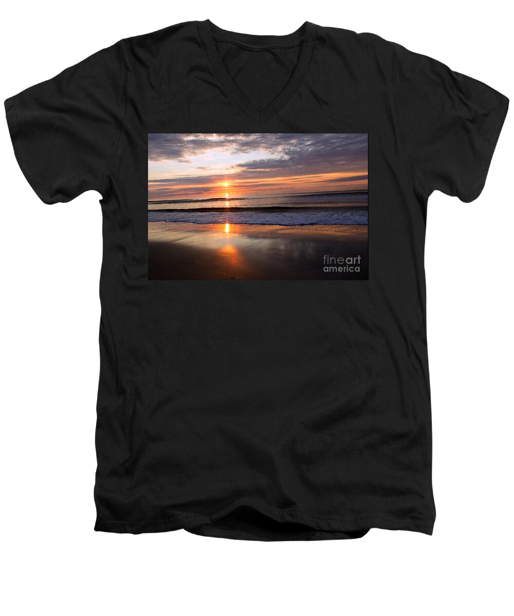Ocean Isle Men's V-Neck T-Shirt featuring the photograph Ocean Isle Beach at Sunrise by Sandra Clark