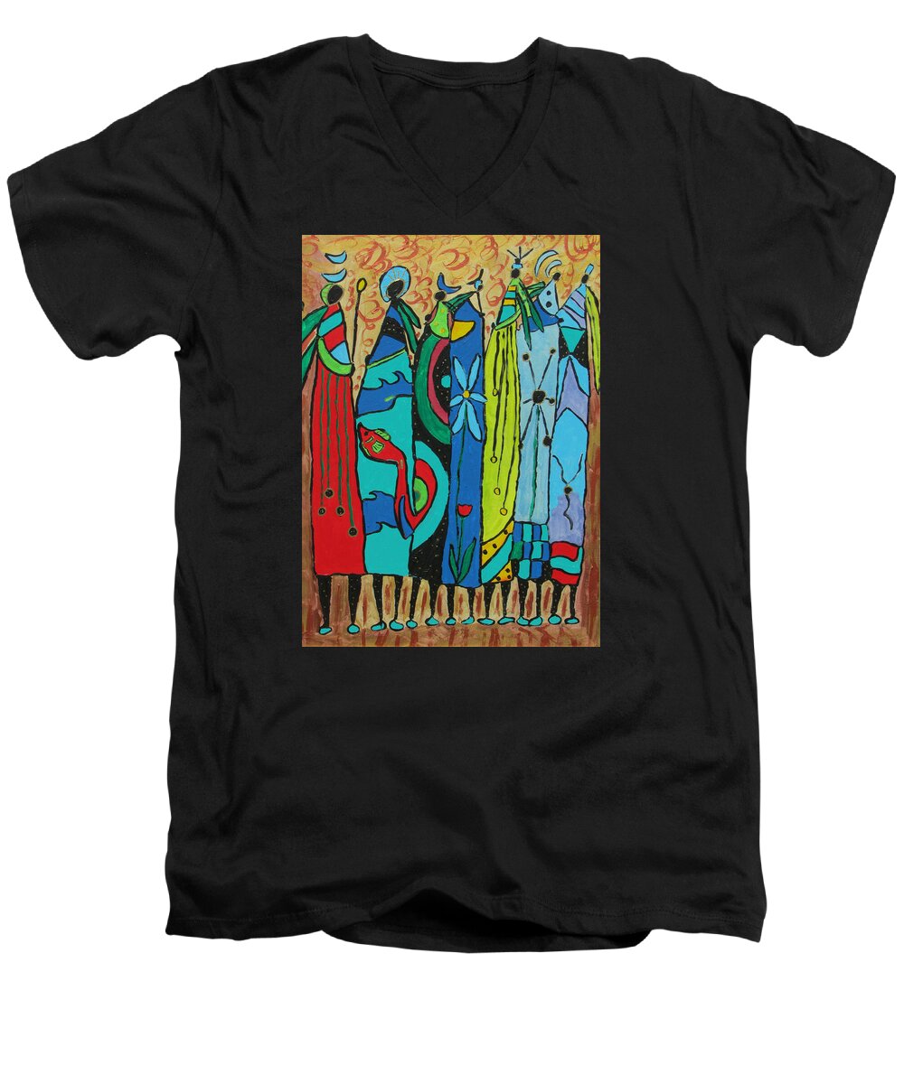 Oceania Men's V-Neck T-Shirt featuring the painting Oceania by Clarity Artists