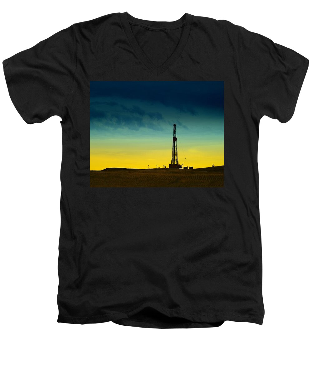 Oil Rigs Men's V-Neck T-Shirt featuring the photograph Oil Rig In The Spring by Jeff Swan