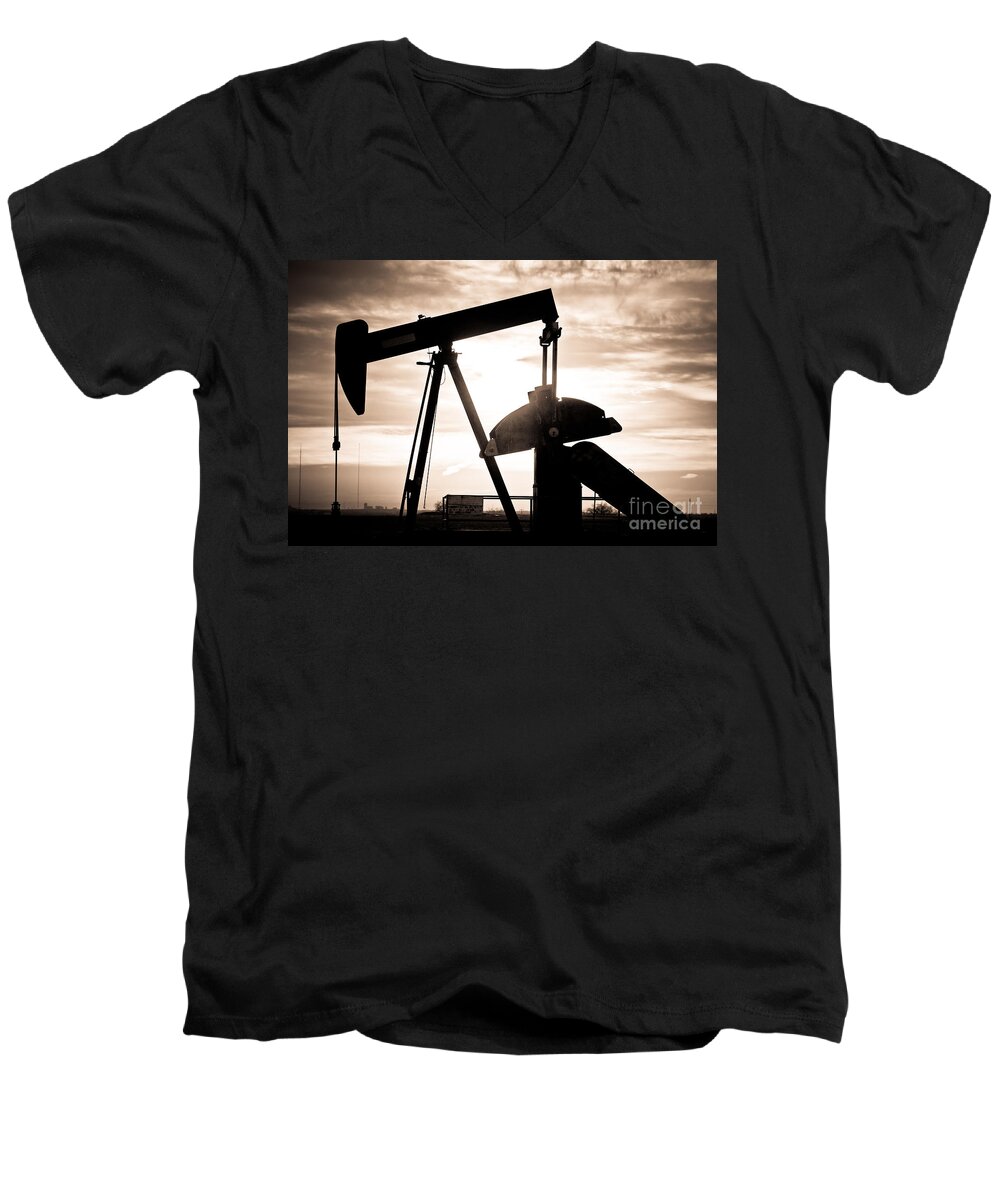 Oil Men's V-Neck T-Shirt featuring the photograph Oil Well Pump by James BO Insogna