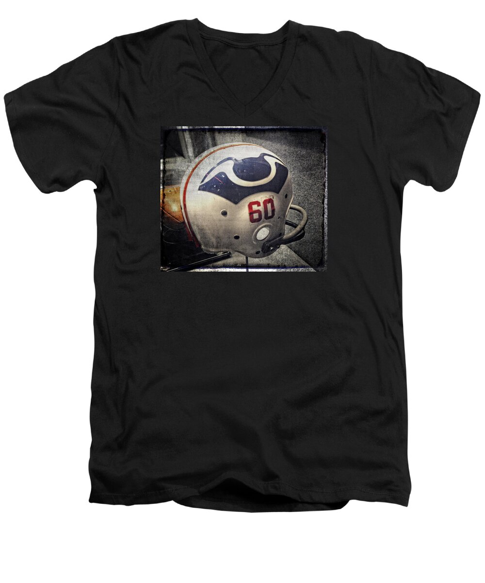 Old Men's V-Neck T-Shirt featuring the photograph Old Boston Patriots Football Helmet by Mike Martin