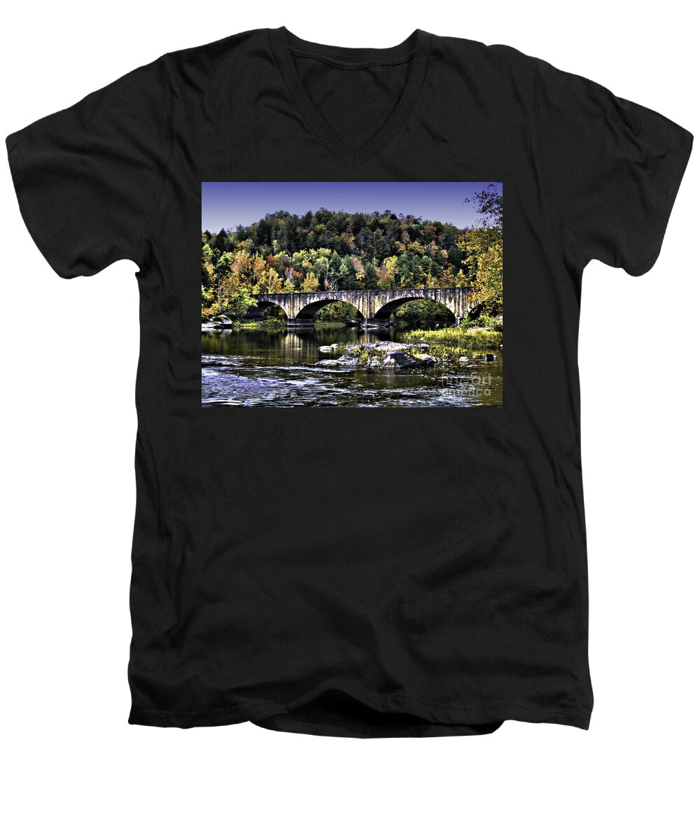 Rural Men's V-Neck T-Shirt featuring the photograph Old Bridge by Ken Frischkorn